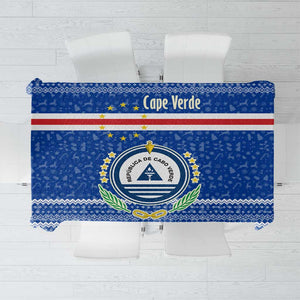 Cape Verde Christmas Tablecloth Blue Festive Pattern Sailing Santa and National Emblem Motif - African Pride