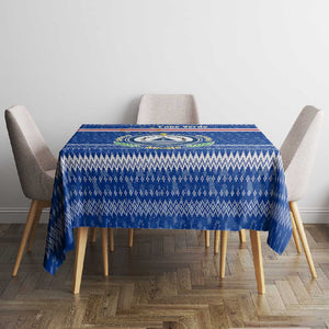 Cape Verde Christmas Tablecloth Blue Festive Pattern Sailing Santa and National Emblem Motif - African Pride