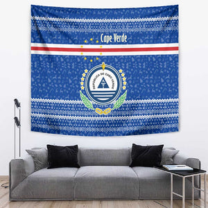 Cape Verde Christmas Tapestry Blue Festive Pattern Sailing Santa and National Emblem Motif - African Pride