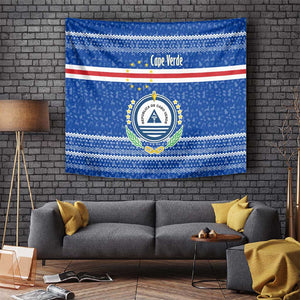 Cape Verde Christmas Tapestry Blue Festive Pattern Sailing Santa and National Emblem Motif - African Pride