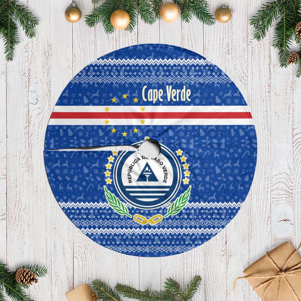 Cape Verde Christmas Tree Skirt Blue Festive Pattern Sailing Santa and National Emblem Motif - African Pride