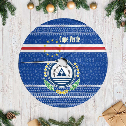 Cape Verde Christmas Tree Skirt Blue Festive Pattern Sailing Santa and National Emblem Motif - African Pride