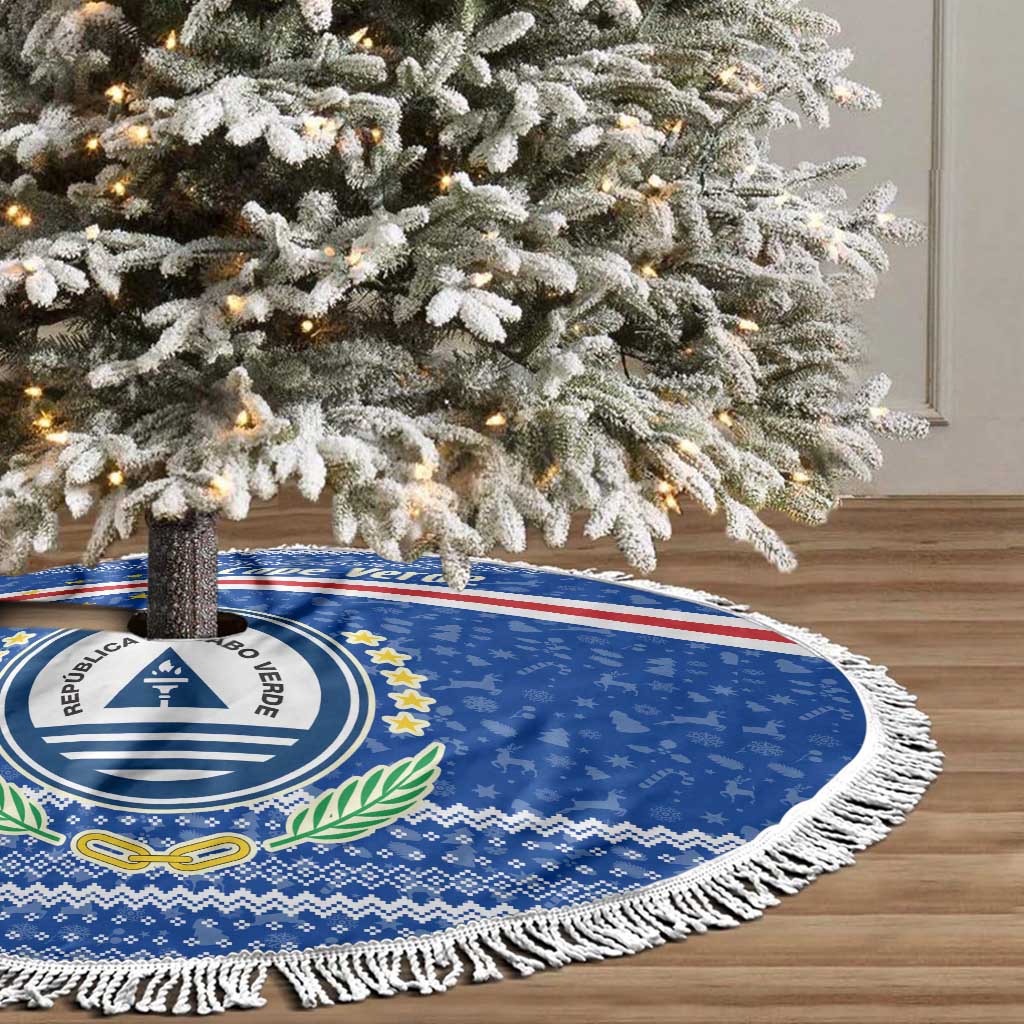 Cape Verde Christmas Tree Skirt Blue Festive Pattern Sailing Santa and National Emblem Motif - African Pride