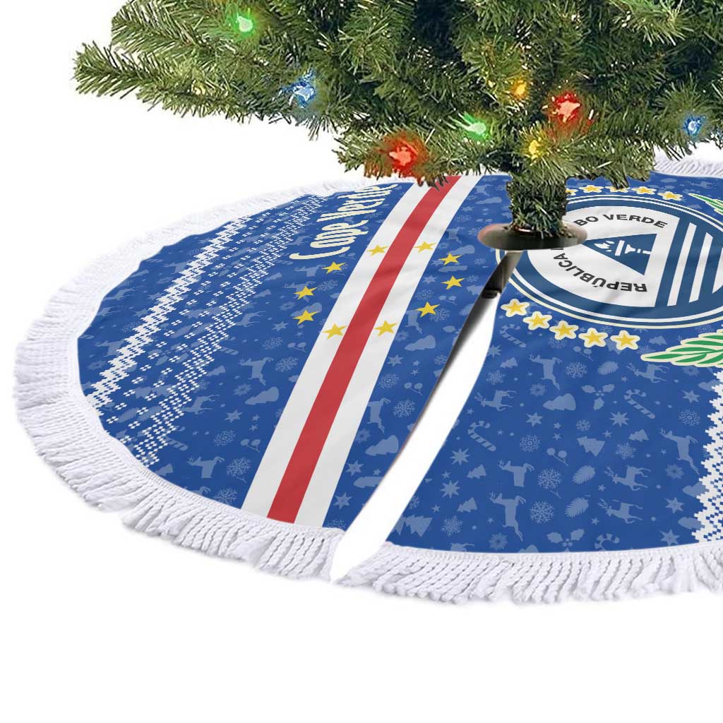 Cape Verde Christmas Tree Skirt Blue Festive Pattern Sailing Santa and National Emblem Motif - African Pride