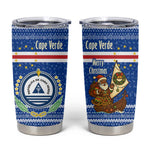Cape Verde Christmas Tumbler Cup Blue Festive Pattern Sailing Santa and National Emblem Motif - African Pride