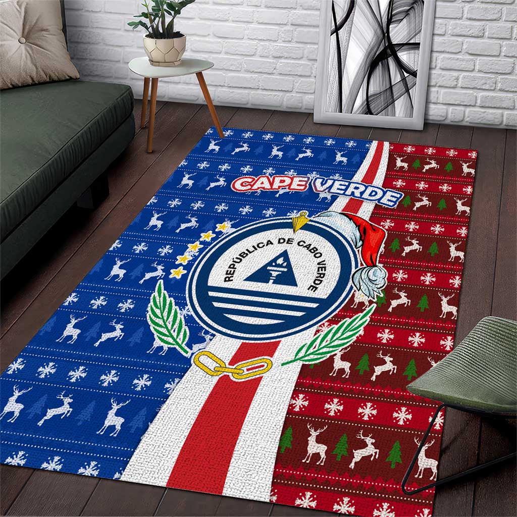 Cape Verde Christmas Area Rug Festive Pattern Christmas Tree and National Emblem Motif - African Pride