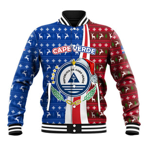 Cape Verde Christmas Baseball Jacket Festive Pattern Christmas Tree and National Emblem Motif - African Pride