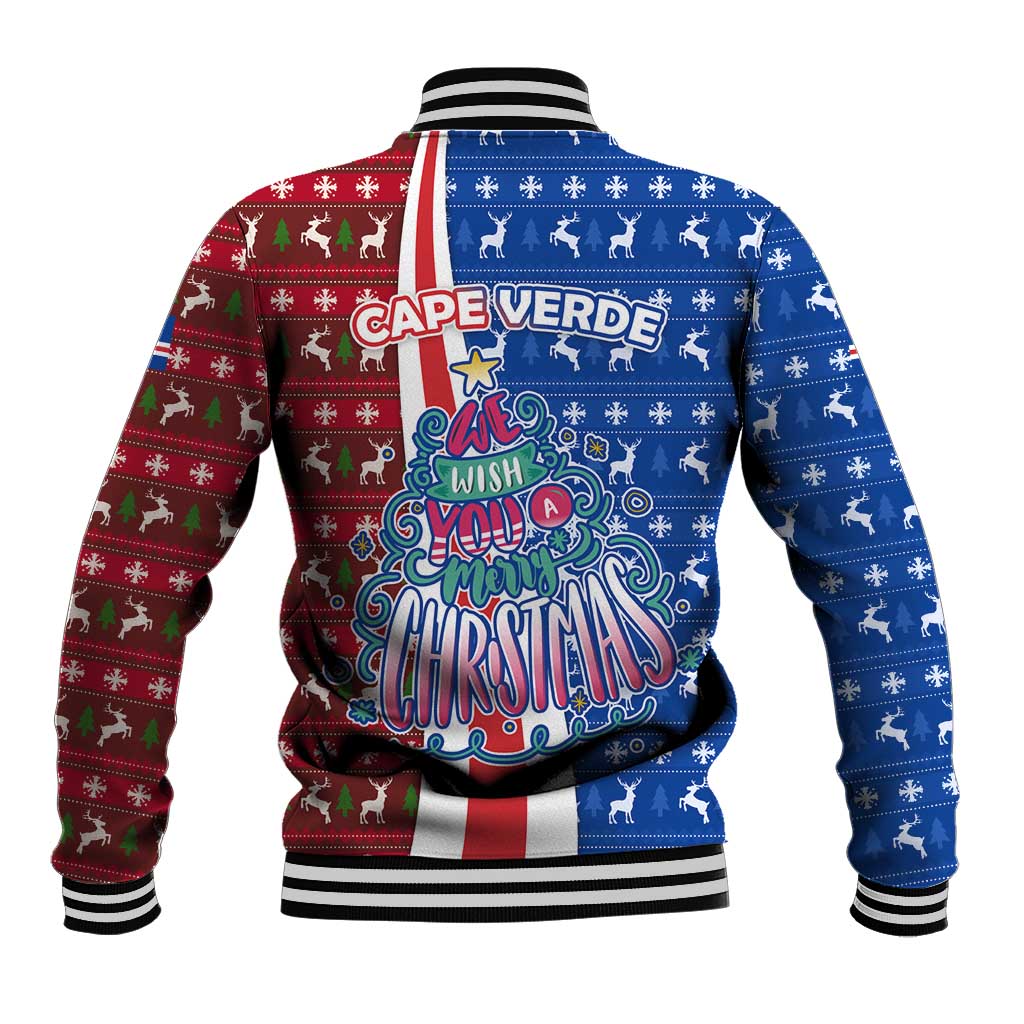 Cape Verde Christmas Baseball Jacket Festive Pattern Christmas Tree and National Emblem Motif - African Pride