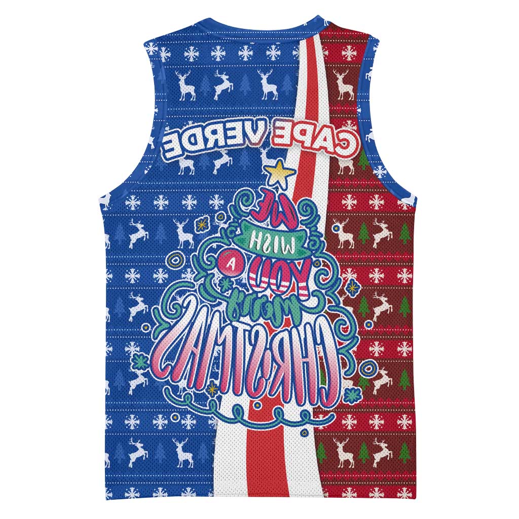 Cape Verde Christmas Basketball Jersey Festive Pattern Christmas Tree and National Emblem Motif - African Pride