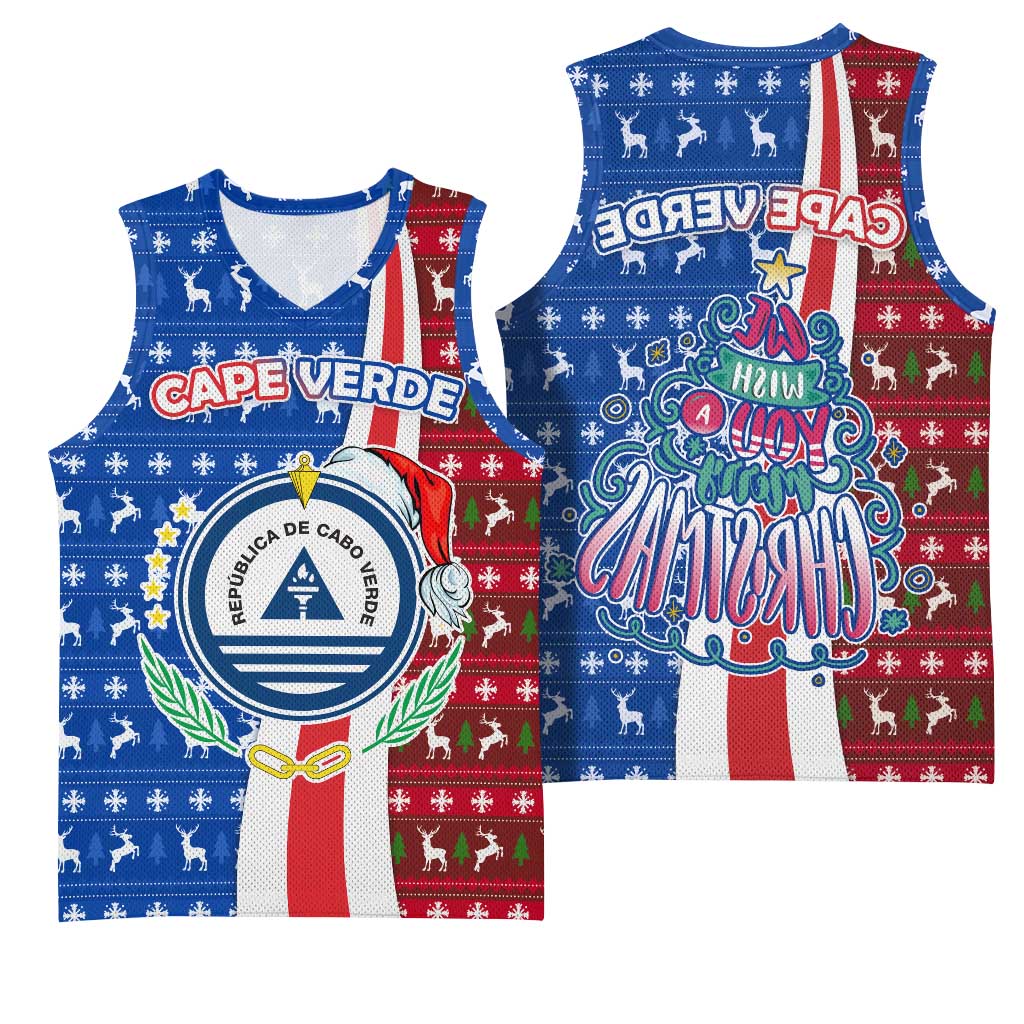 Cape Verde Christmas Basketball Jersey Festive Pattern Christmas Tree and National Emblem Motif - African Pride
