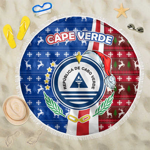 Cape Verde Christmas Beach Blanket Festive Pattern Christmas Tree and National Emblem Motif - African Pride