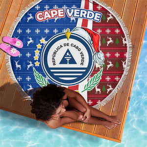Cape Verde Christmas Beach Blanket Festive Pattern Christmas Tree and National Emblem Motif - African Pride