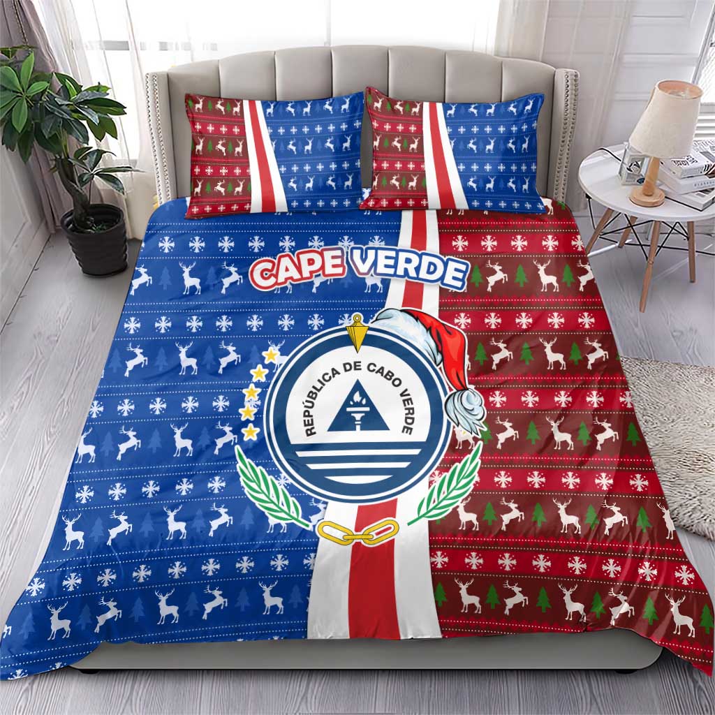 Cape Verde Christmas Bedding Set Festive Pattern Christmas Tree and National Emblem Motif - African Pride