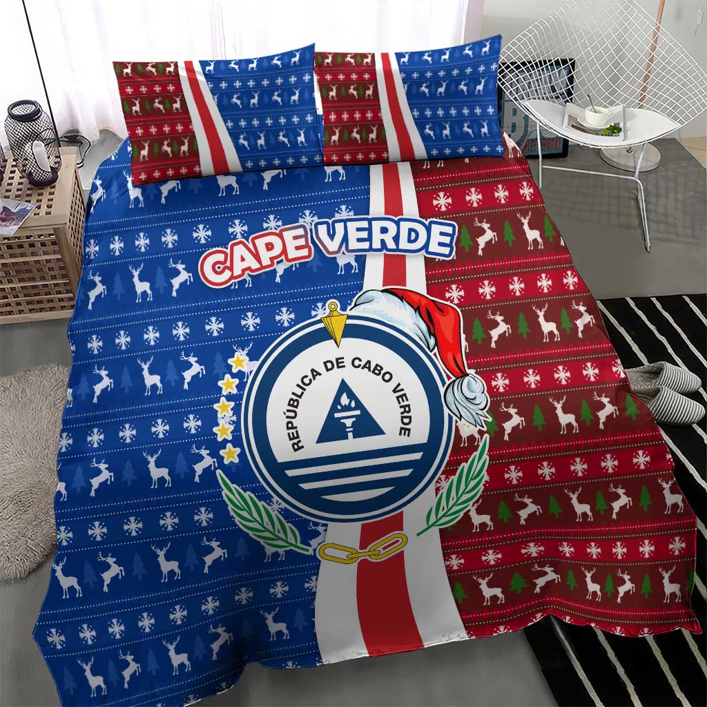 Cape Verde Christmas Bedding Set Festive Pattern Christmas Tree and National Emblem Motif - African Pride