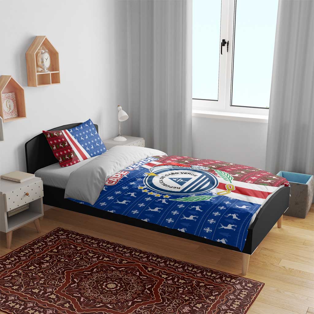 Cape Verde Christmas Bedding Set Festive Pattern Christmas Tree and National Emblem Motif - African Pride