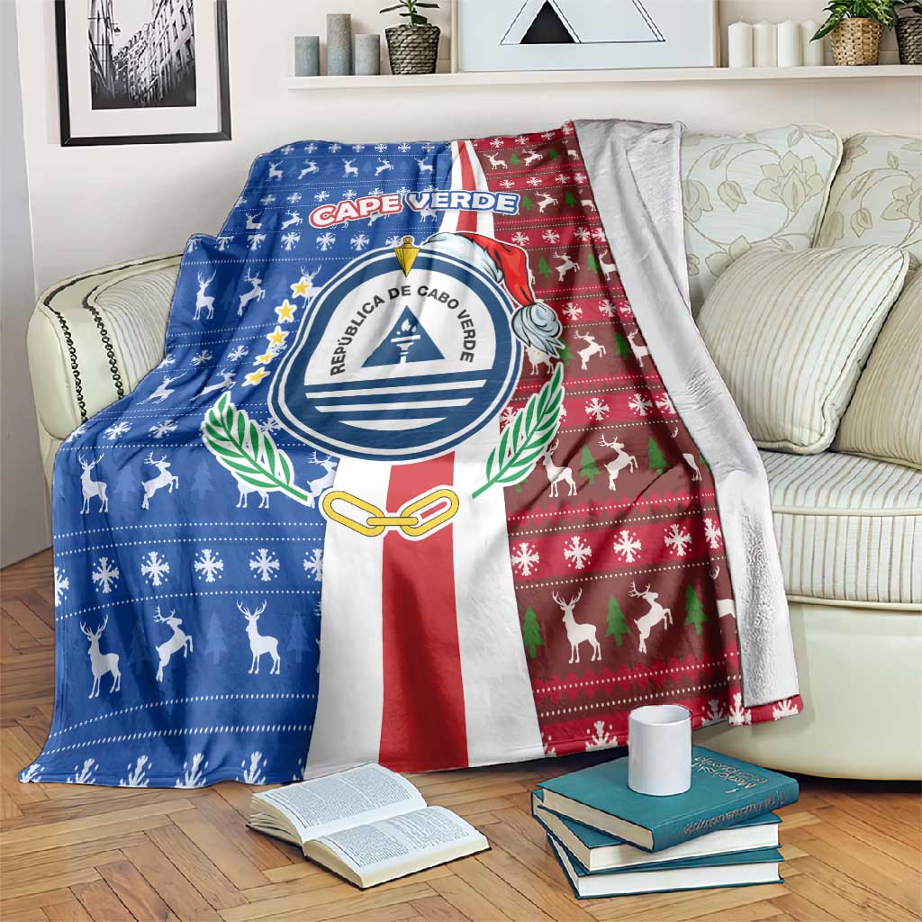 Cape Verde Christmas Blanket Festive Pattern Christmas Tree and National Emblem Motif - African Pride