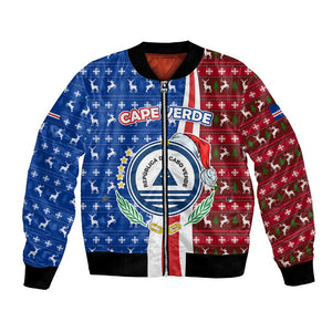 Cape Verde Christmas Bomber Jacket Festive Pattern Christmas Tree and National Emblem Motif - African Pride