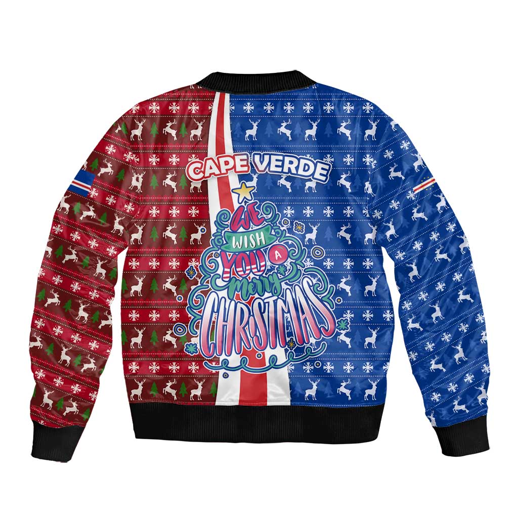 Cape Verde Christmas Bomber Jacket Festive Pattern Christmas Tree and National Emblem Motif - African Pride