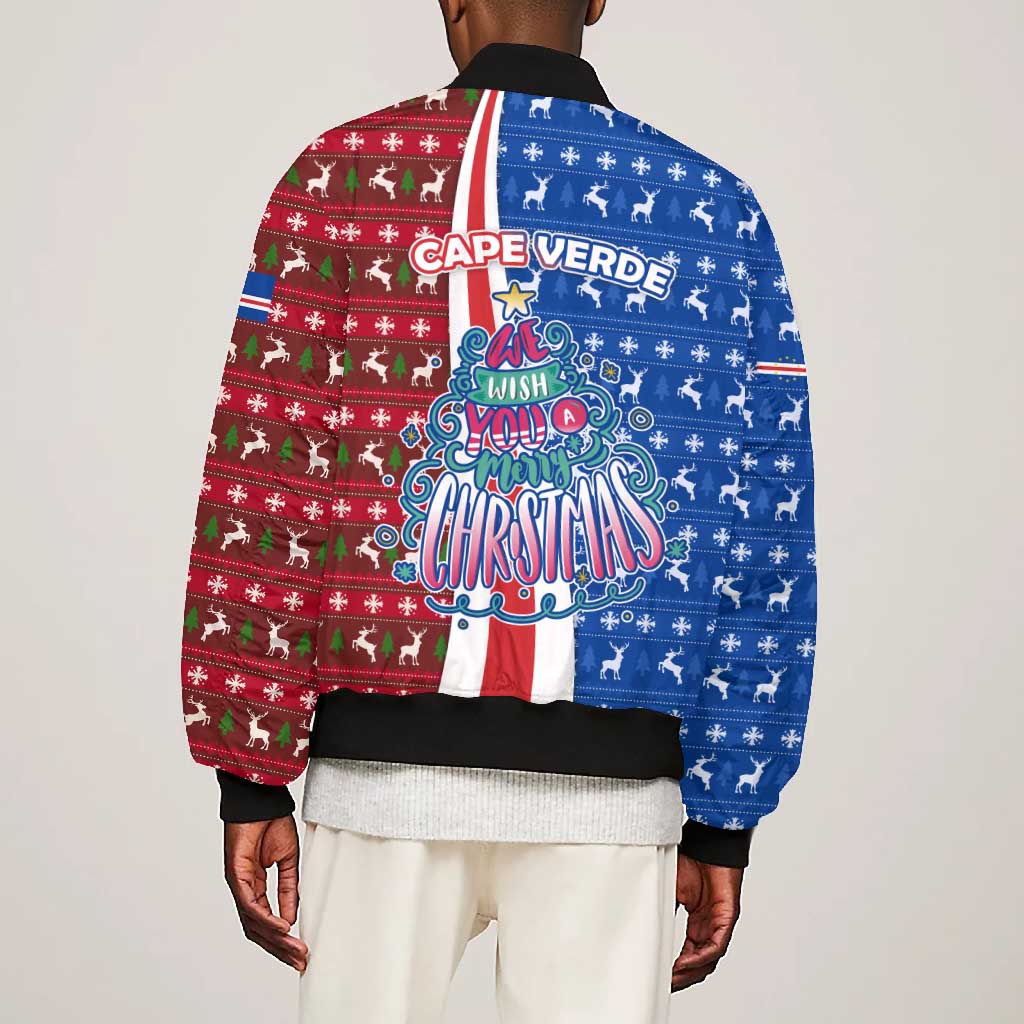 Cape Verde Christmas Bomber Jacket Festive Pattern Christmas Tree and National Emblem Motif - African Pride