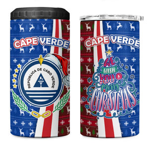 Cape Verde Christmas 4 in 1 Can Cooler Tumbler Festive Pattern Christmas Tree and National Emblem Motif - African Pride