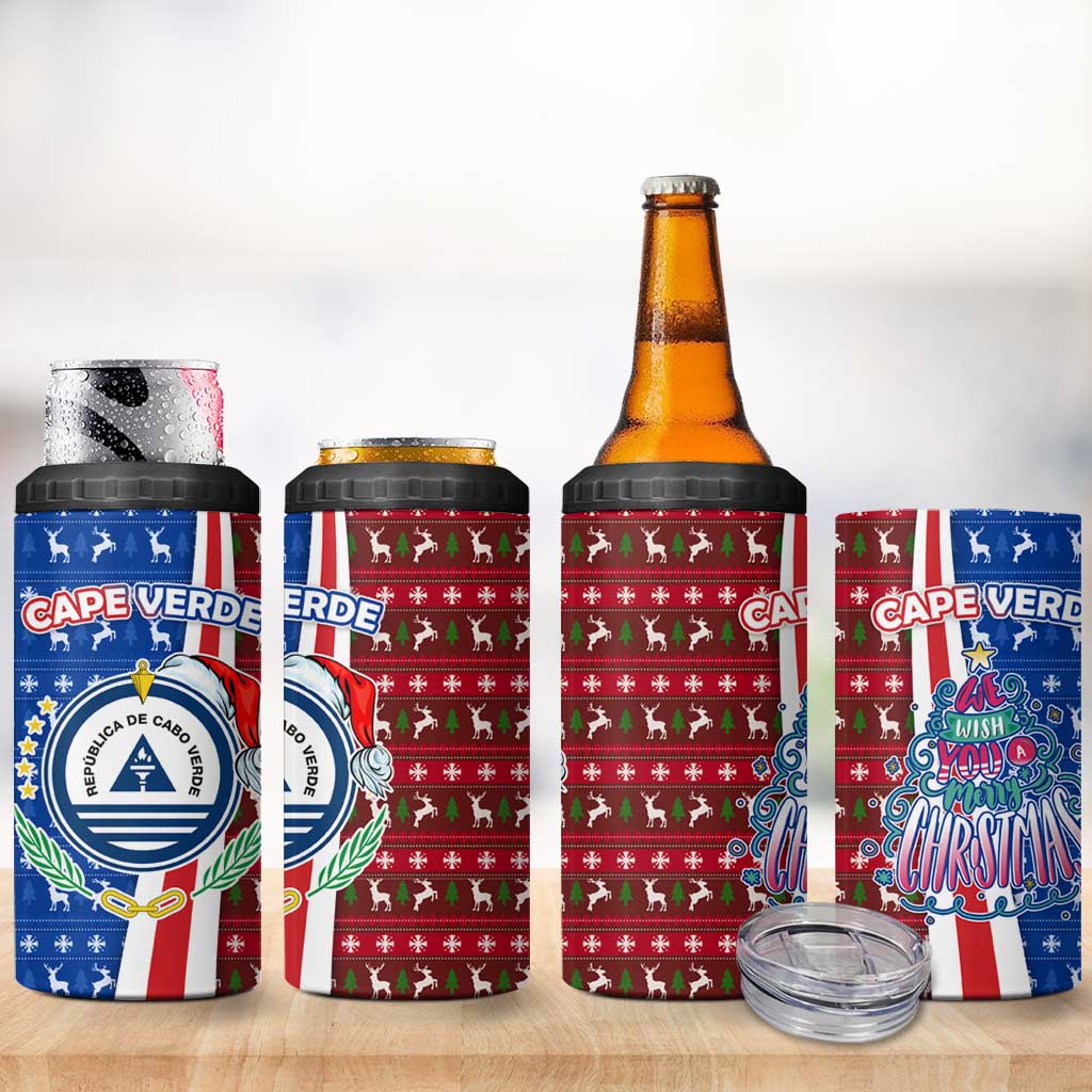 Cape Verde Christmas 4 in 1 Can Cooler Tumbler Festive Pattern Christmas Tree and National Emblem Motif - African Pride