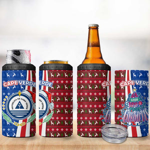 Cape Verde Christmas 4 in 1 Can Cooler Tumbler Festive Pattern Christmas Tree and National Emblem Motif - African Pride