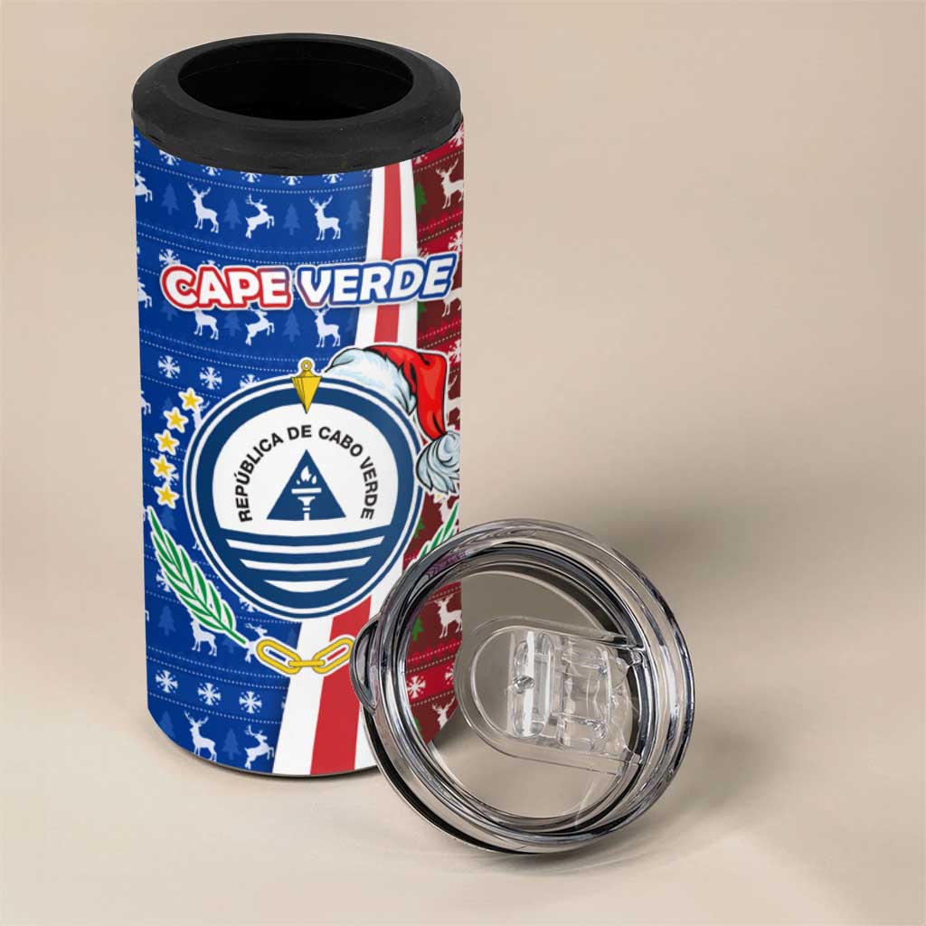 Cape Verde Christmas 4 in 1 Can Cooler Tumbler Festive Pattern Christmas Tree and National Emblem Motif - African Pride
