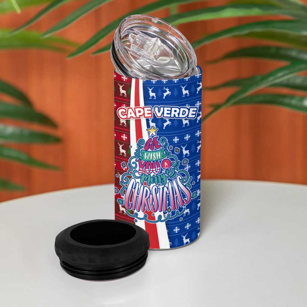 Cape Verde Christmas 4 in 1 Can Cooler Tumbler Festive Pattern Christmas Tree and National Emblem Motif - African Pride