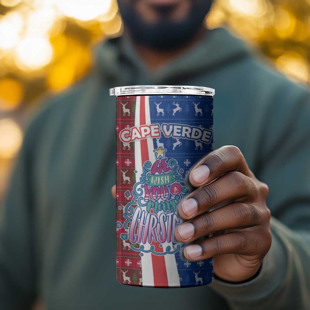 Cape Verde Christmas 4 in 1 Can Cooler Tumbler Festive Pattern Christmas Tree and National Emblem Motif - African Pride