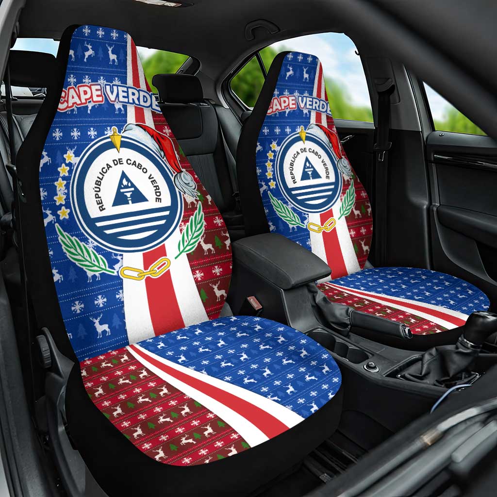 Cape Verde Christmas Car Seat Cover Festive Pattern Christmas Tree and National Emblem Motif - African Pride