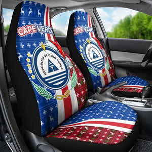 Cape Verde Christmas Car Seat Cover Festive Pattern Christmas Tree and National Emblem Motif - African Pride