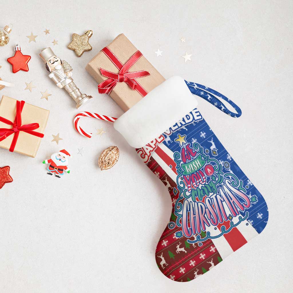 Cape Verde Christmas Stocking Festive Pattern Christmas Tree and National Emblem Motif - African Pride