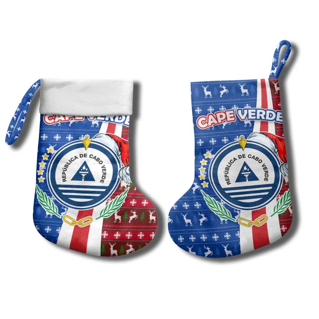 Cape Verde Christmas Stocking Festive Pattern Christmas Tree and National Emblem Motif - African Pride