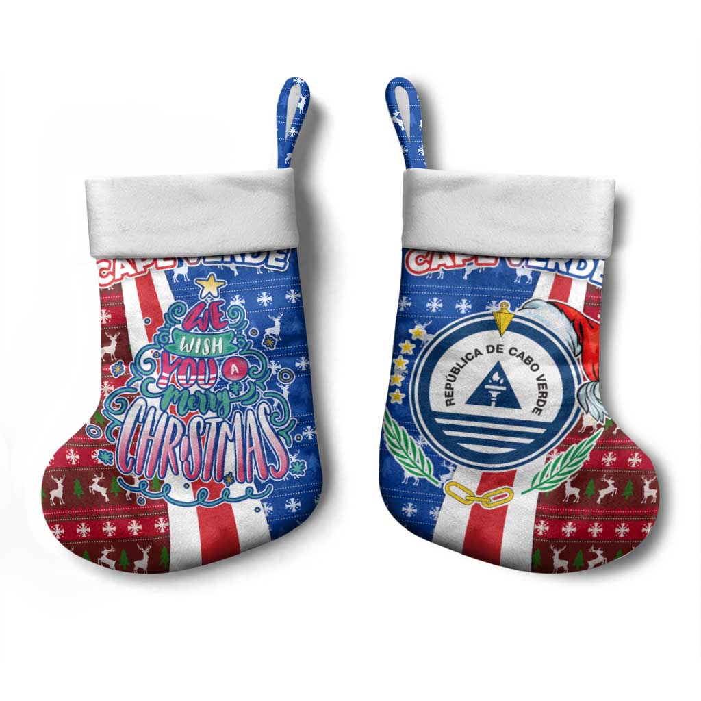 Cape Verde Christmas Stocking Festive Pattern Christmas Tree and National Emblem Motif - African Pride