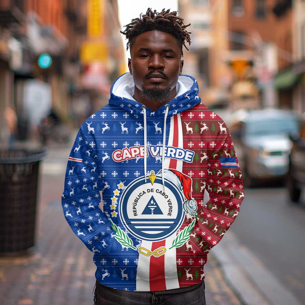 Cape Verde Christmas Hoodie Festive Pattern Christmas Tree and National Emblem Motif - African Pride