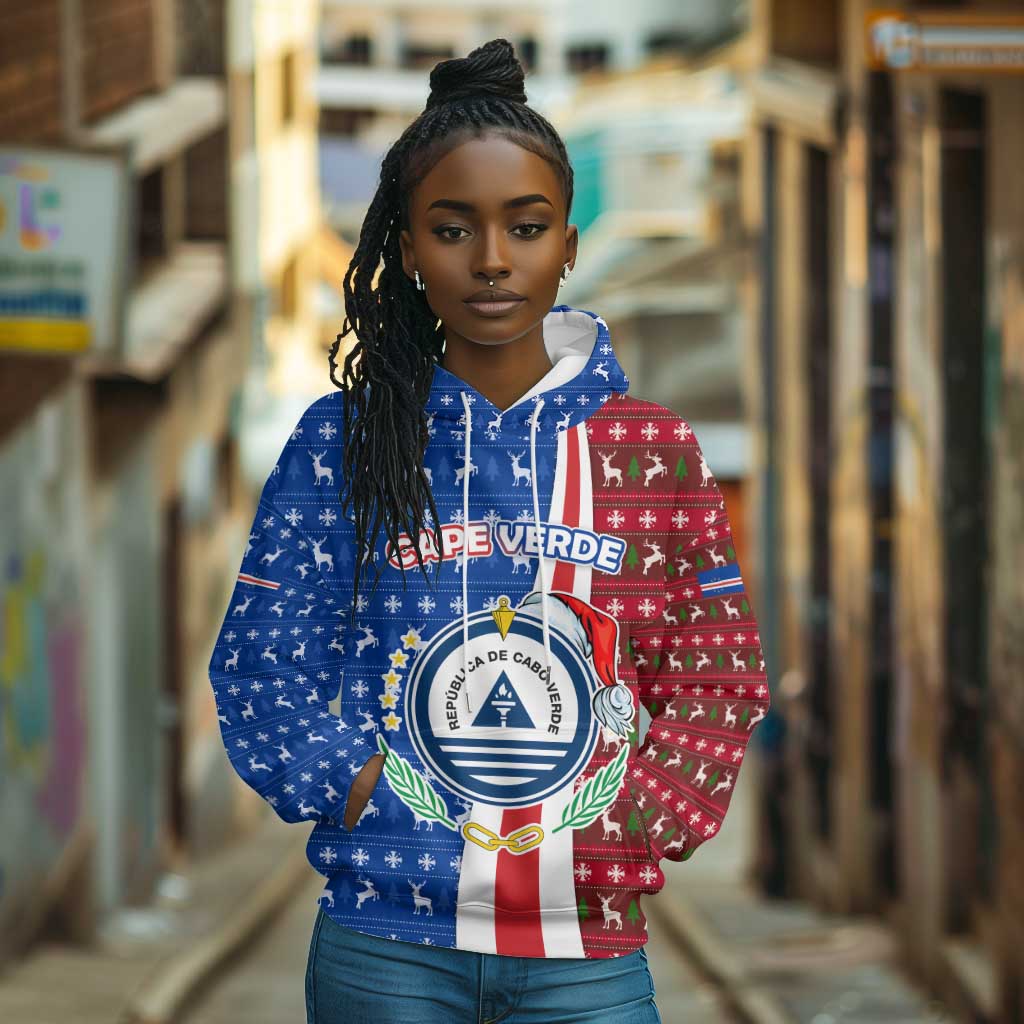 Cape Verde Christmas Hoodie Festive Pattern Christmas Tree and National Emblem Motif - African Pride