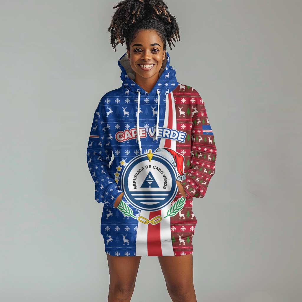 Cape Verde Christmas Hoodie Dress Festive Pattern Christmas Tree and National Emblem Motif - African Pride