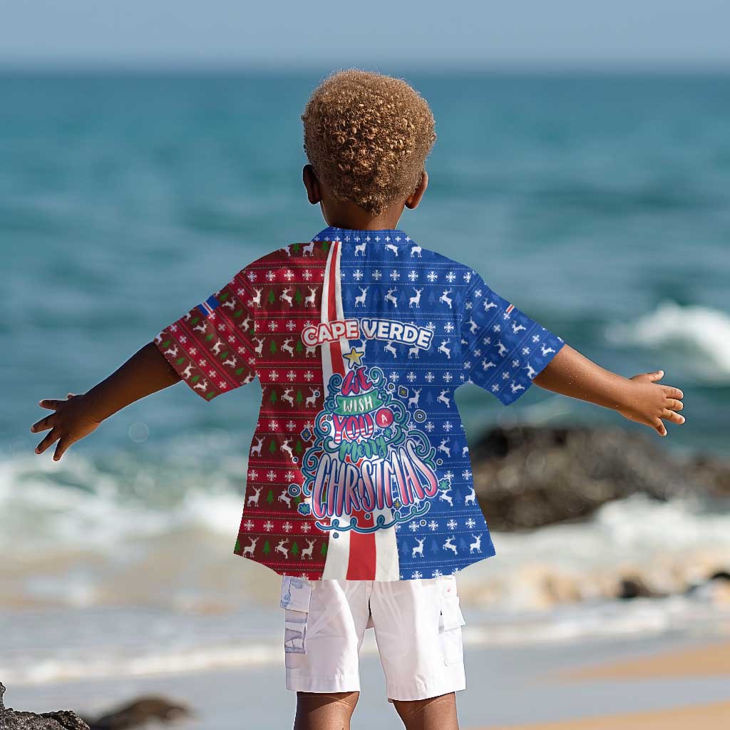 Cape Verde Christmas Kid Hawaiian Shirt Festive Pattern Christmas Tree and National Emblem Motif - African Pride