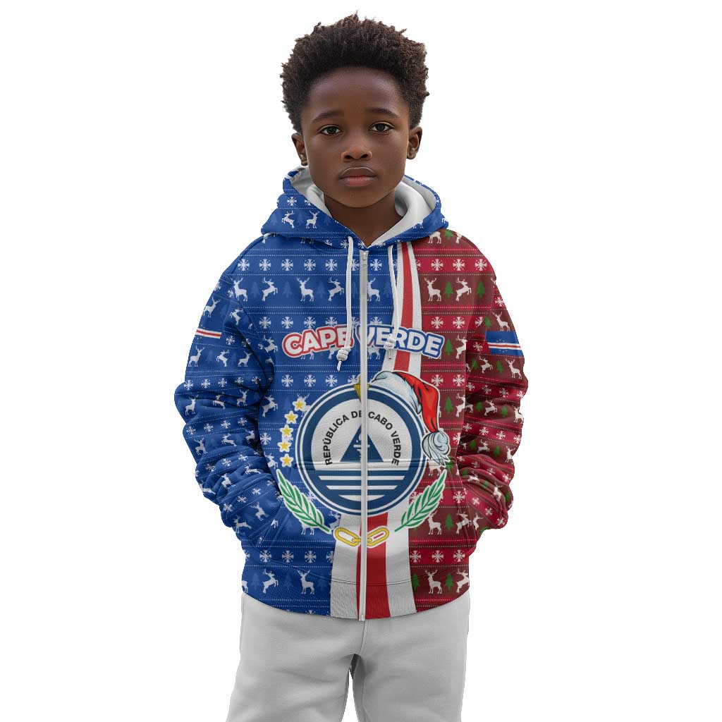 Cape Verde Christmas Kid Hoodie Festive Pattern Christmas Tree and National Emblem Motif - African Pride