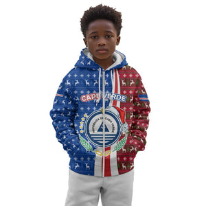 Cape Verde Christmas Kid Hoodie Festive Pattern Christmas Tree and National Emblem Motif - African Pride