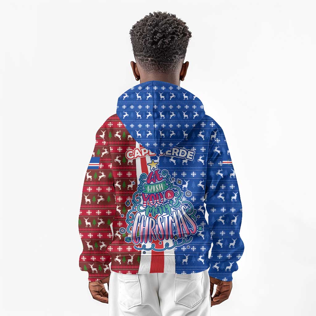 Cape Verde Christmas Kid Hoodie Festive Pattern Christmas Tree and National Emblem Motif - African Pride