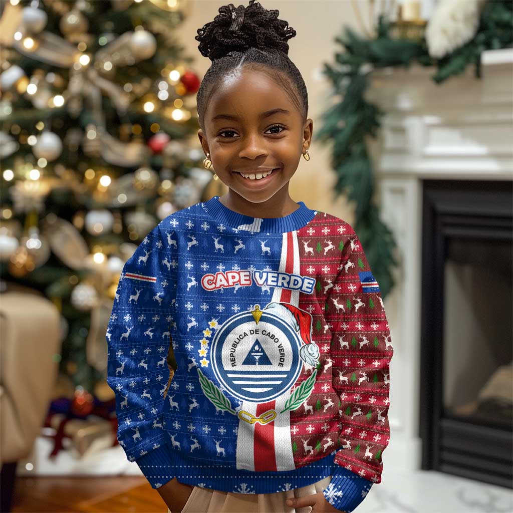 Cape Verde Christmas Kid Ugly Christmas Sweater Festive Pattern Christmas Tree and National Emblem Motif - African Pride