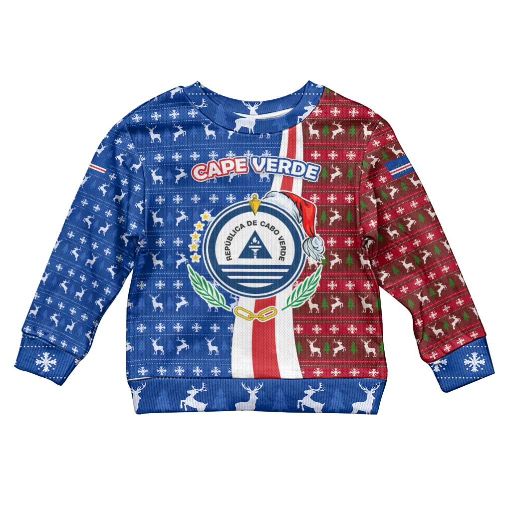 Cape Verde Christmas Kid Ugly Christmas Sweater Festive Pattern Christmas Tree and National Emblem Motif - African Pride
