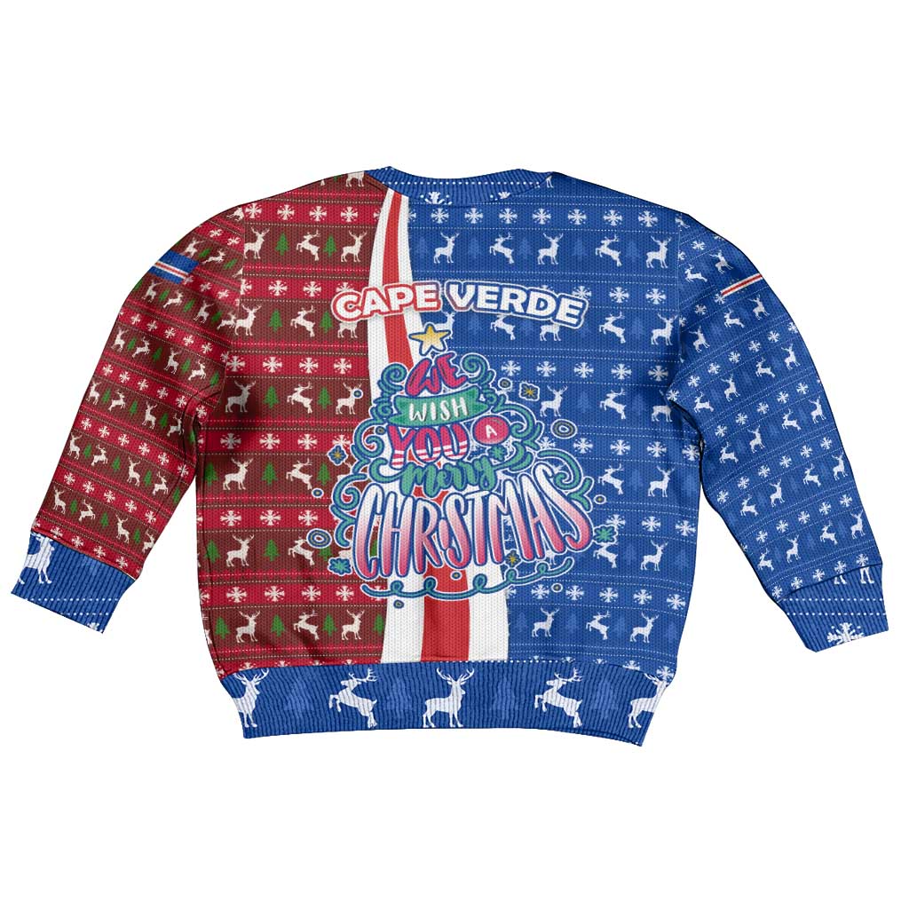 Cape Verde Christmas Kid Ugly Christmas Sweater Festive Pattern Christmas Tree and National Emblem Motif - African Pride