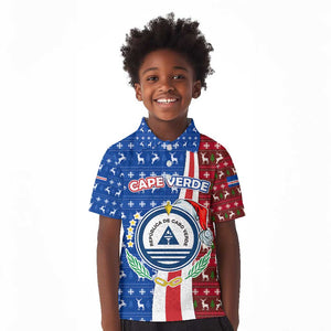 Cape Verde Christmas Kid Polo Shirt Festive Pattern Christmas Tree and National Emblem Motif - African Pride