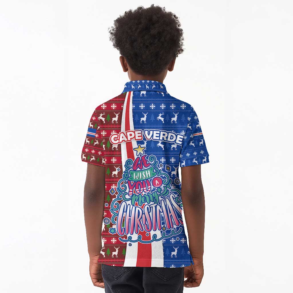 Cape Verde Christmas Kid Polo Shirt Festive Pattern Christmas Tree and National Emblem Motif - African Pride