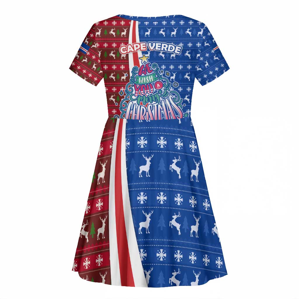 Cape Verde Christmas Kid Short Sleeve Dress Festive Pattern Christmas Tree and National Emblem Motif - African Pride