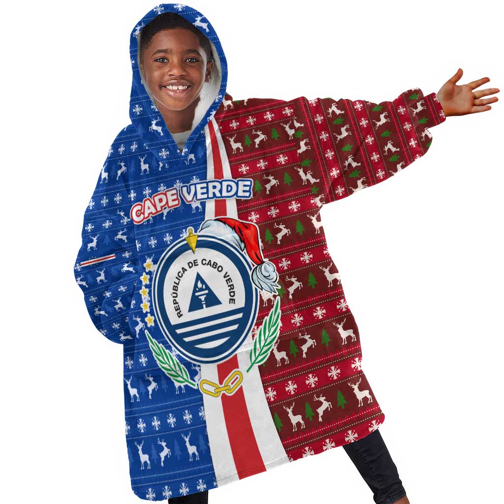 Cape Verde Christmas Kid Wearable Blanket Hoodie Festive Pattern Christmas Tree and National Emblem Motif - African Pride