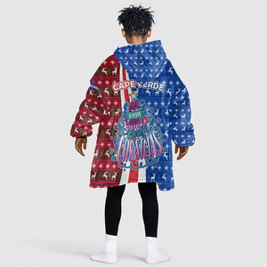 Cape Verde Christmas Kid Wearable Blanket Hoodie Festive Pattern Christmas Tree and National Emblem Motif - African Pride