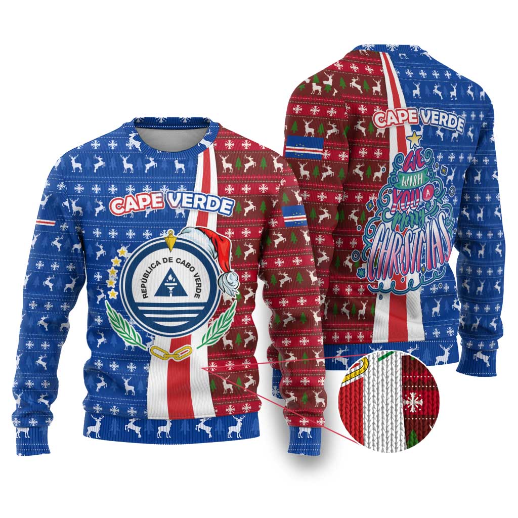 Cape Verde Christmas Ugly Christmas Sweater Festive Pattern Christmas Tree and National Emblem Motif - African Pride